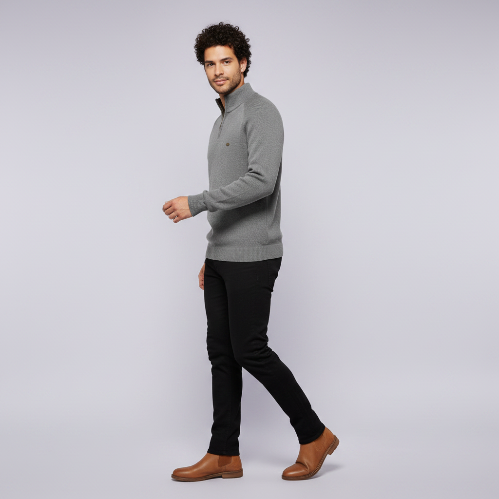 Men's Black Half-Zip Jumper | Slim Fit Knitwear