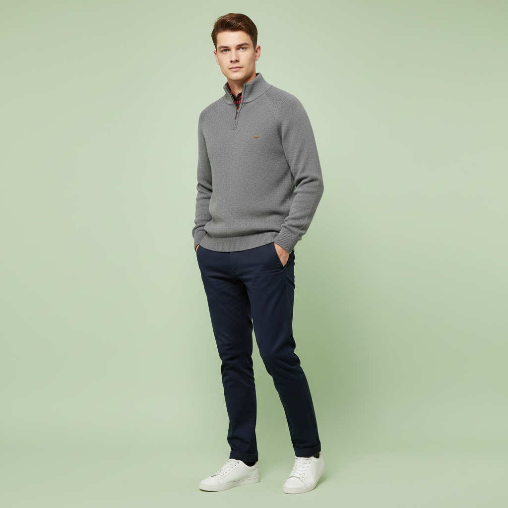 Men's Black Half-Zip Jumper | Slim Fit Knitwear