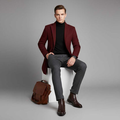 Men's Notched Lapel Overcoat | Stylish Winter Coat
