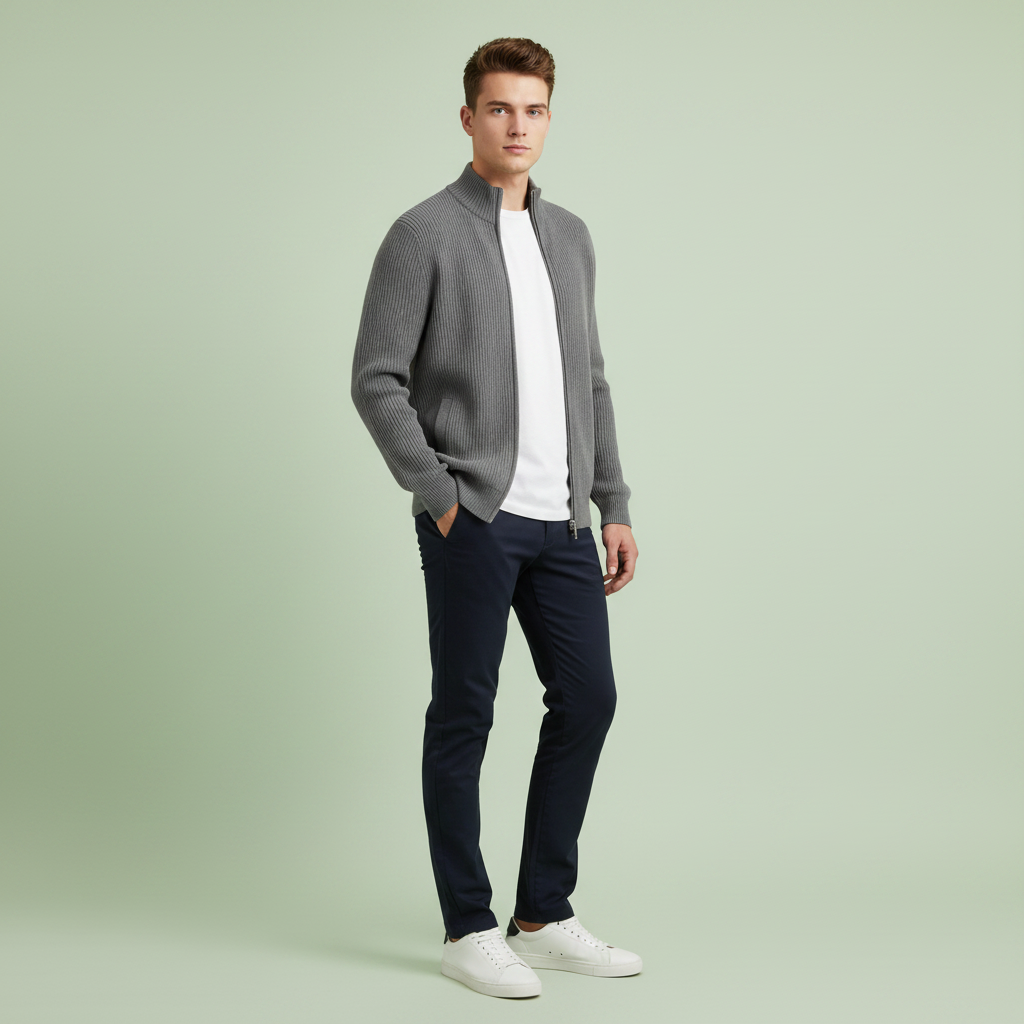 Men's Slim Fit Zip Cardigan | Ribbed Knit Design
