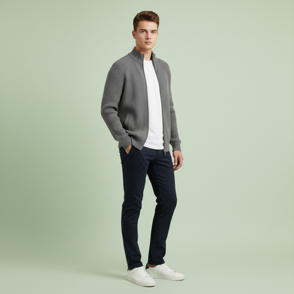 Men's Slim Fit Zip Cardigan | Ribbed Knit Design