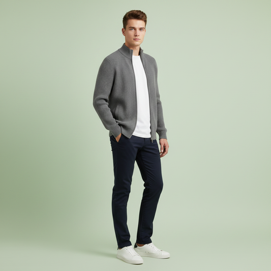 Men's Slim Fit Zip Cardigan | Ribbed Knit Design