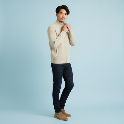 Men's Slim Fit Zip Cardigan | Ribbed Knit Design