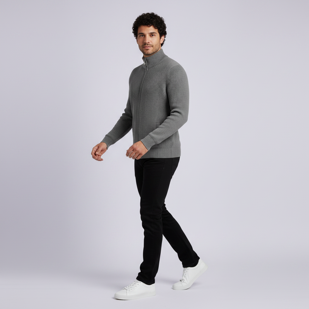 Men's Slim Fit Zip Cardigan | Ribbed Knit Design