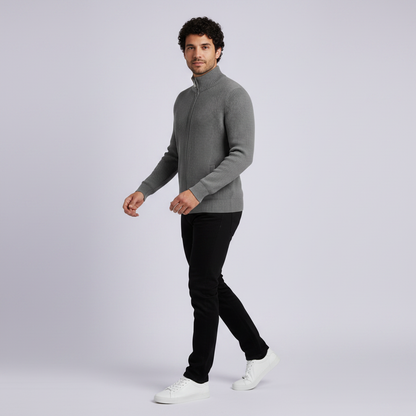 Men's Slim Fit Zip Cardigan | Ribbed Knit Design