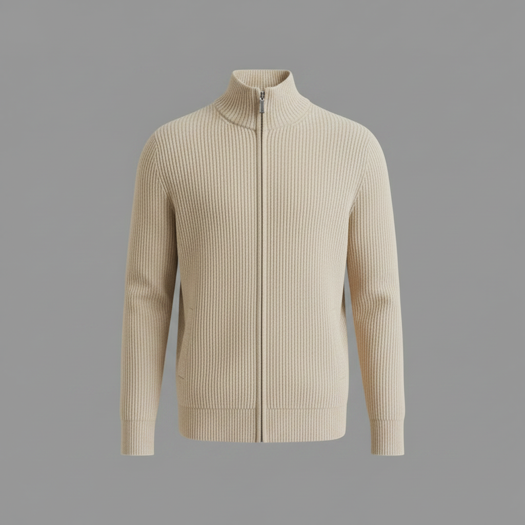 Men's Slim Fit Zip Cardigan | Ribbed Knit Design