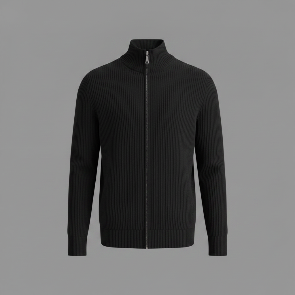 Men's Slim Fit Zip Cardigan | Ribbed Knit Design