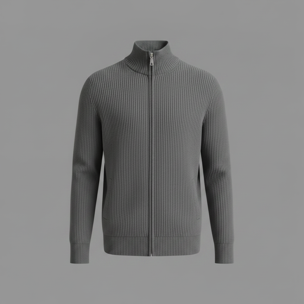 Men's Slim Fit Zip Cardigan | Ribbed Knit Design