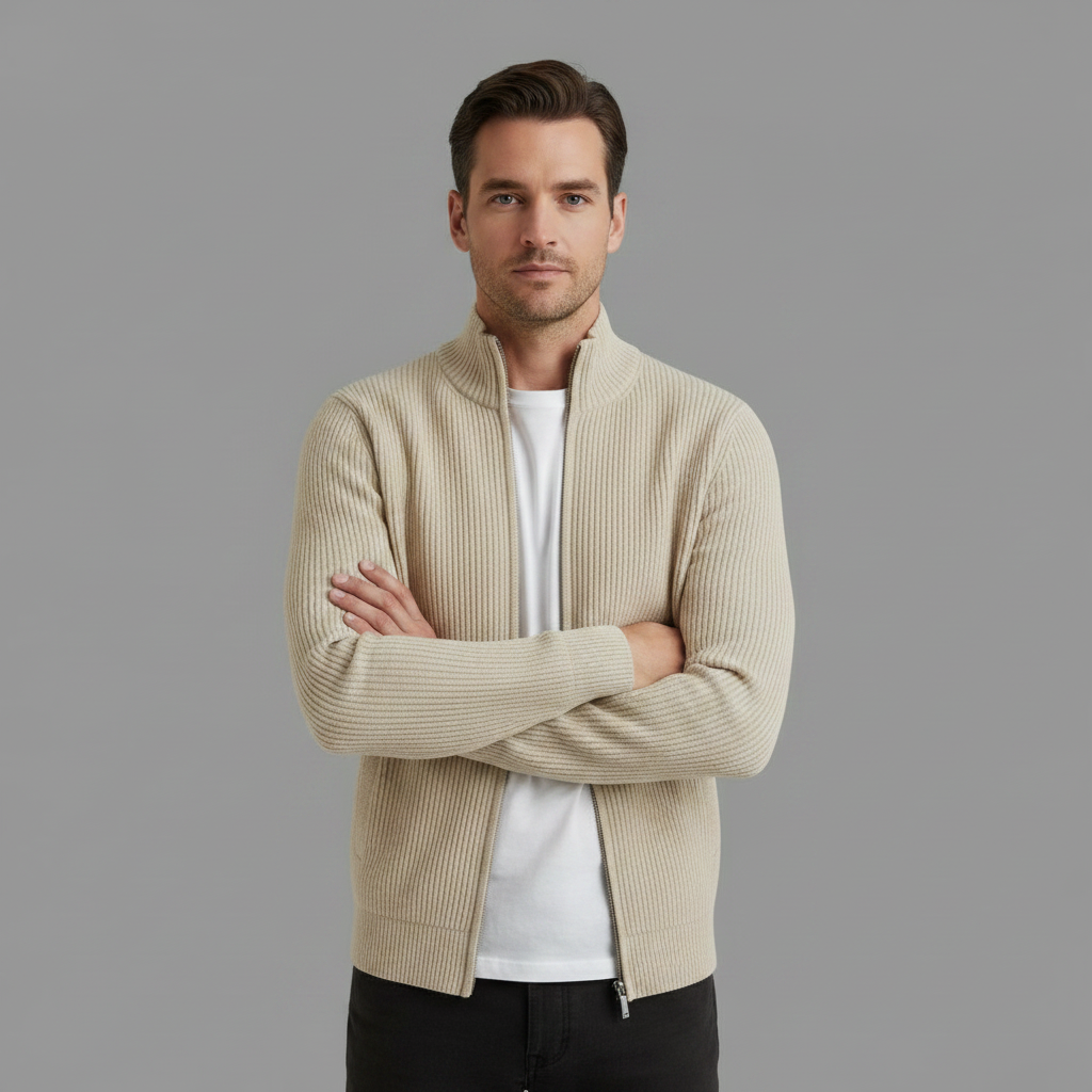 Men's Slim Fit Zip Cardigan | Ribbed Knit Design