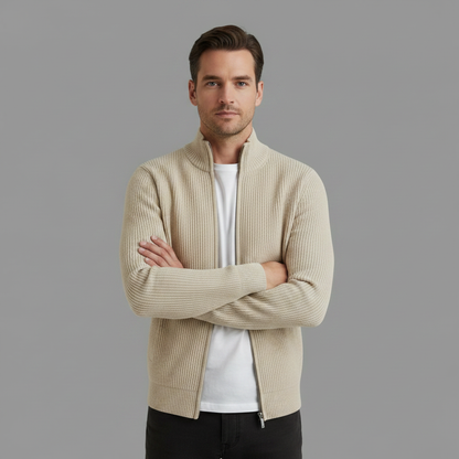Men's Slim Fit Zip Cardigan | Ribbed Knit Design