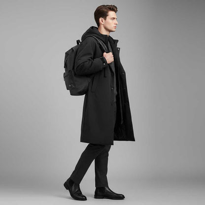Men's Waterproof Puffer Trench Coat | Long Hooded Jacket